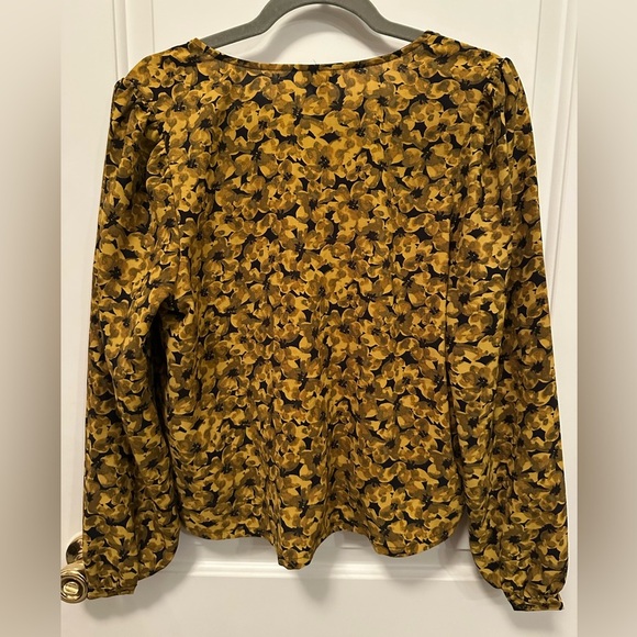 a new day Mustard and Black Floral Blouse - Picture 3 of 3